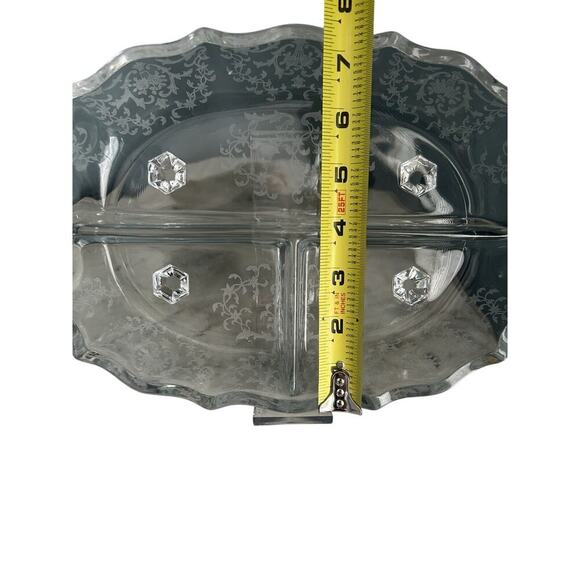 Fostoria Meadow Rose 3 Part Glass Footed Relish Dish Etched Crystal Vintage - Picture 4 of 15